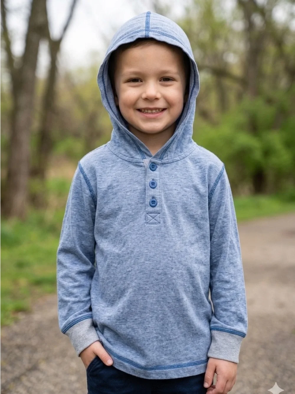 Gymboree Kids Lightweight Blue Long Sleeve Hooded Henley Top Size 5